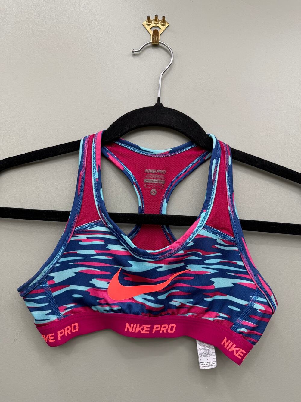 Nike Pro Dri-FIT Camo Sports Bra Pink Blue Medium Support Small